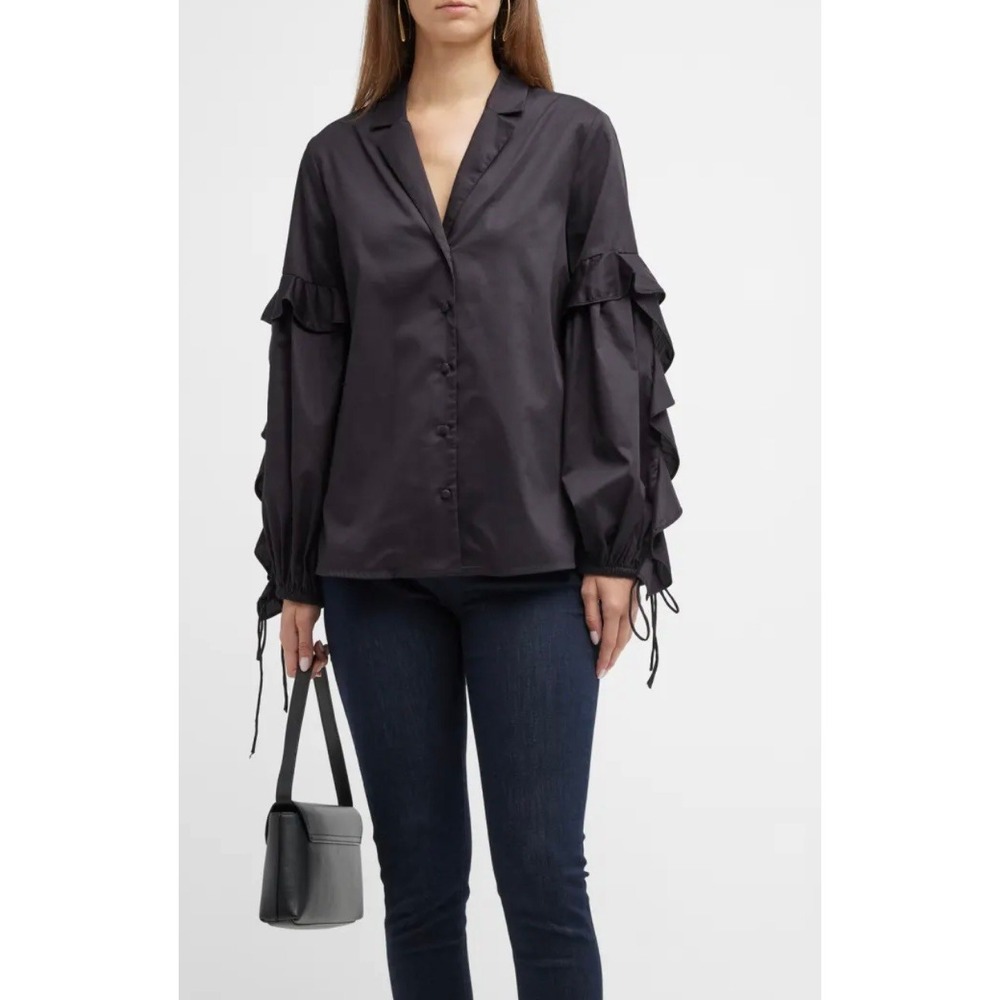 Harshman Black Vivona‎ Tunic Blouse Women's Size S Lantern Ruffle Sleeve Top